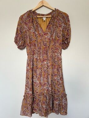 RW&CO. Mustard Paisley V-Neck Mini Dress